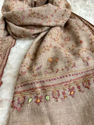 Taupe Natural Scarves, Super Soft Pashminas, Needlework Embroideries, Kashmiri Shawls, Spring Wraps, Goat Scarf, 28x80" - SAN MARINO