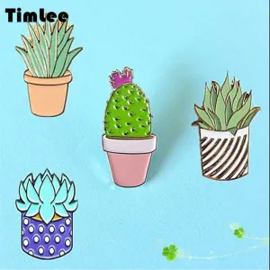 Timlee X039 New Oil Drop Cute Cactus Pots Planet Metal Brooch Pins Button Pins Girl Jeans Bag Decoration Gift Wholesale