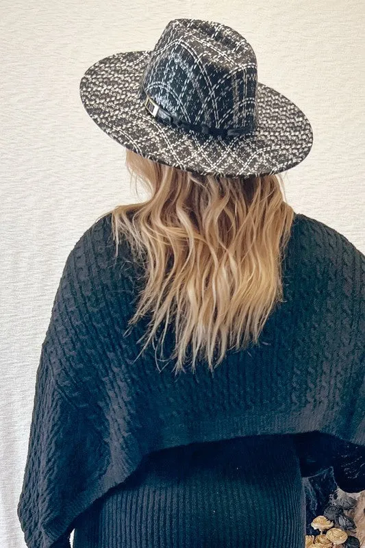 TWEED FEDORA WIDE BRIM BOHO HAT FOR WINTER