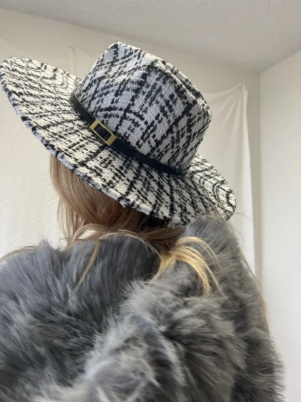 TWEED FEDORA WIDE BRIM BOHO HAT FOR WINTER