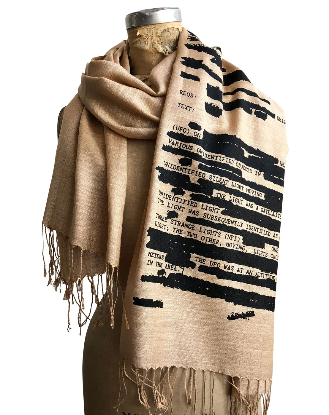 UFO Redacted Bamboo Scarf, Declassified NSA Memo Pashmina