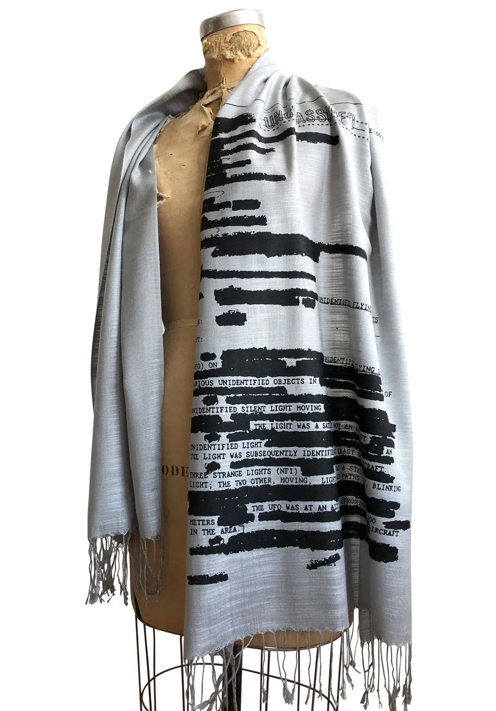 UFO Redacted Bamboo Scarf, Declassified NSA Memo Pashmina