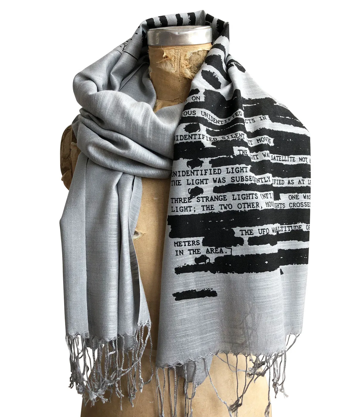 UFO Redacted Bamboo Scarf, Declassified NSA Memo Pashmina