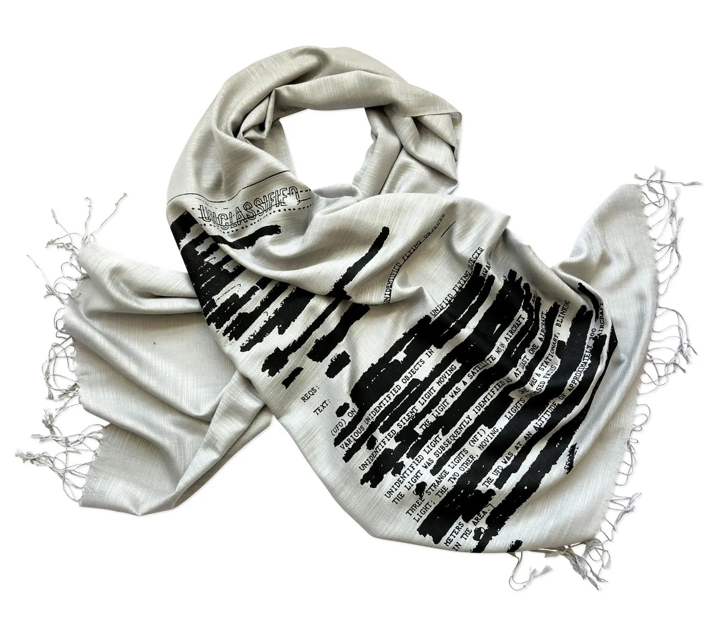 UFO Redacted Bamboo Scarf, Declassified NSA Memo Pashmina