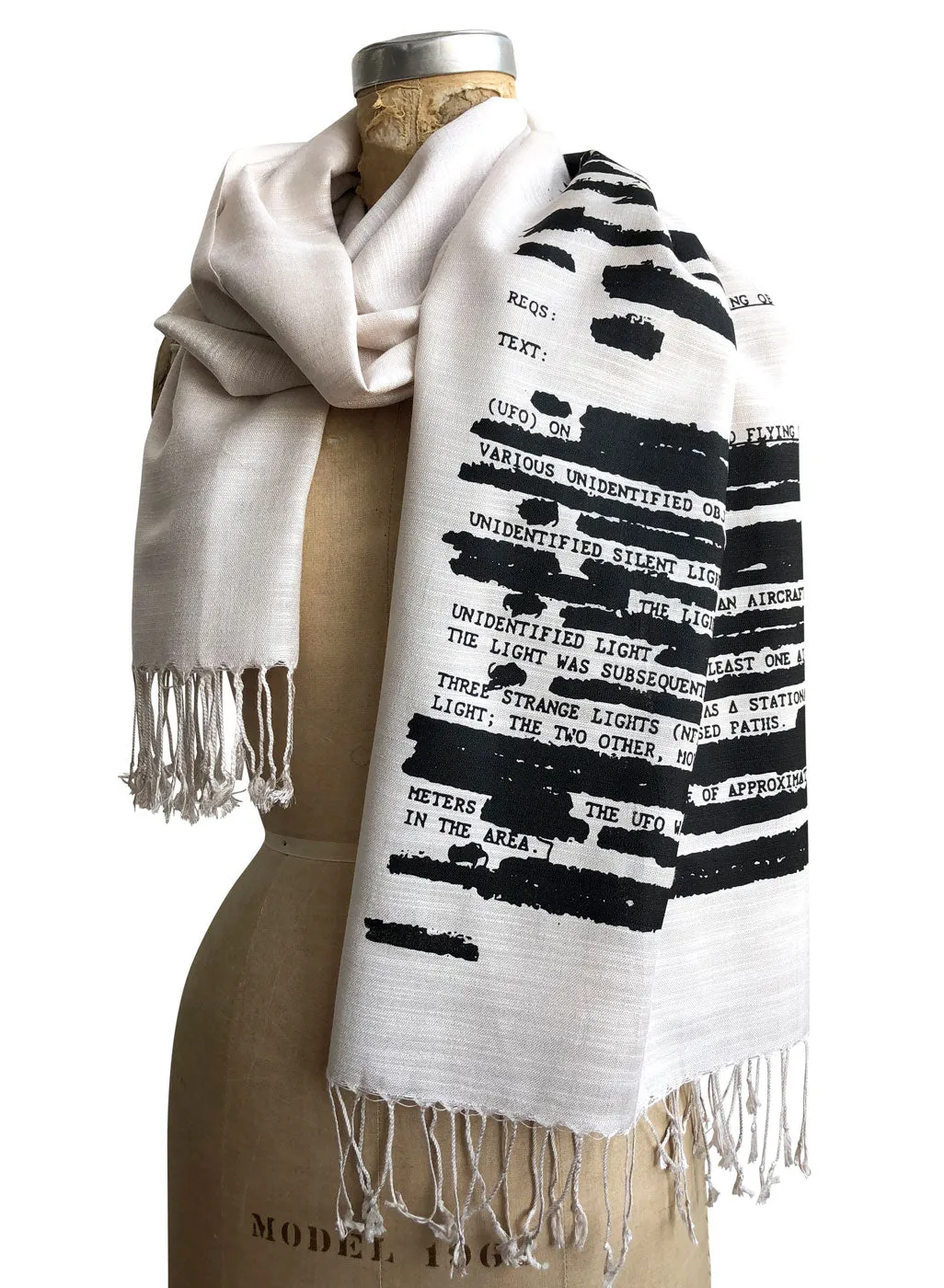 UFO Redacted Bamboo Scarf, Declassified NSA Memo Pashmina