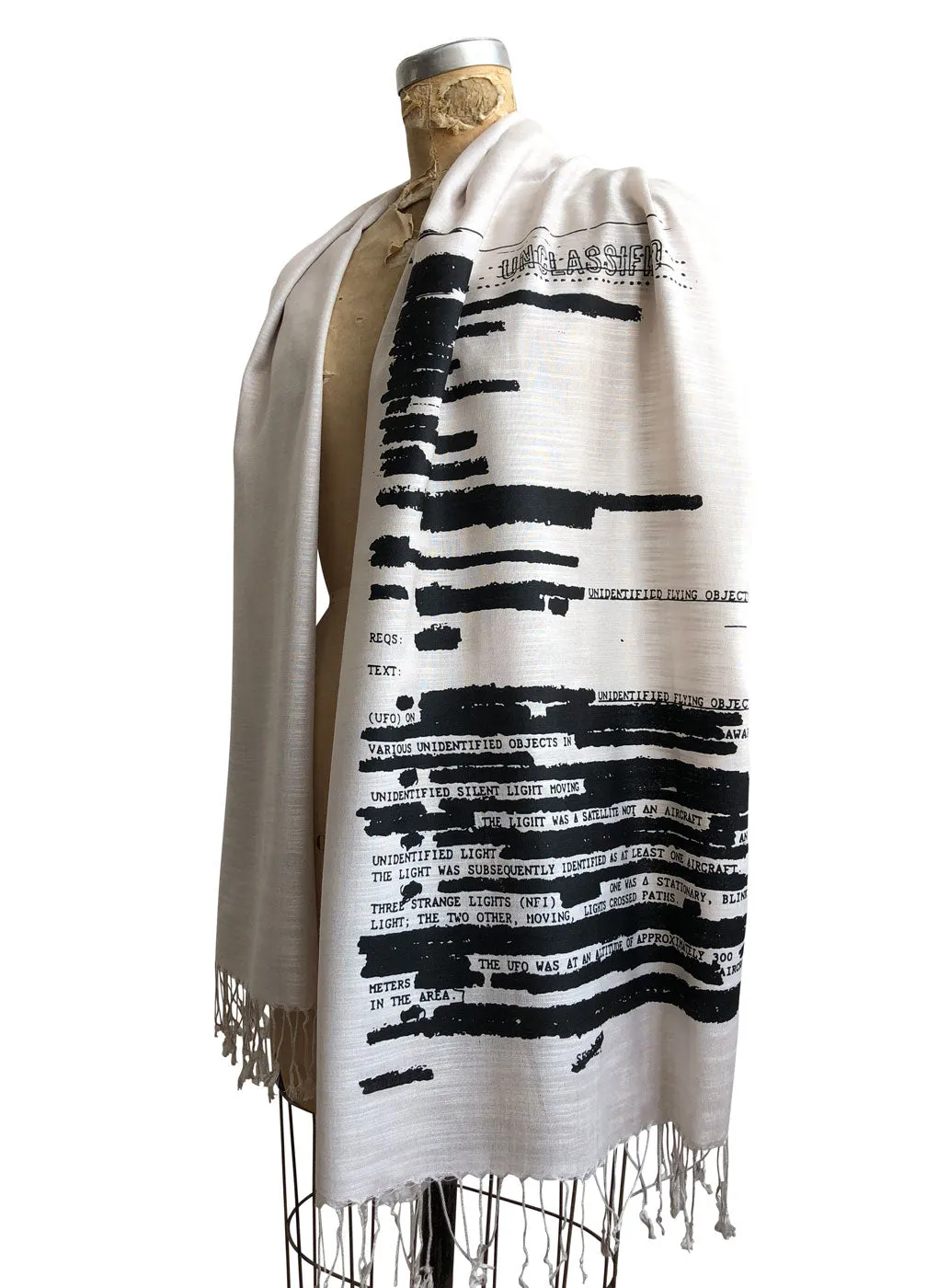 UFO Redacted Bamboo Scarf, Declassified NSA Memo Pashmina