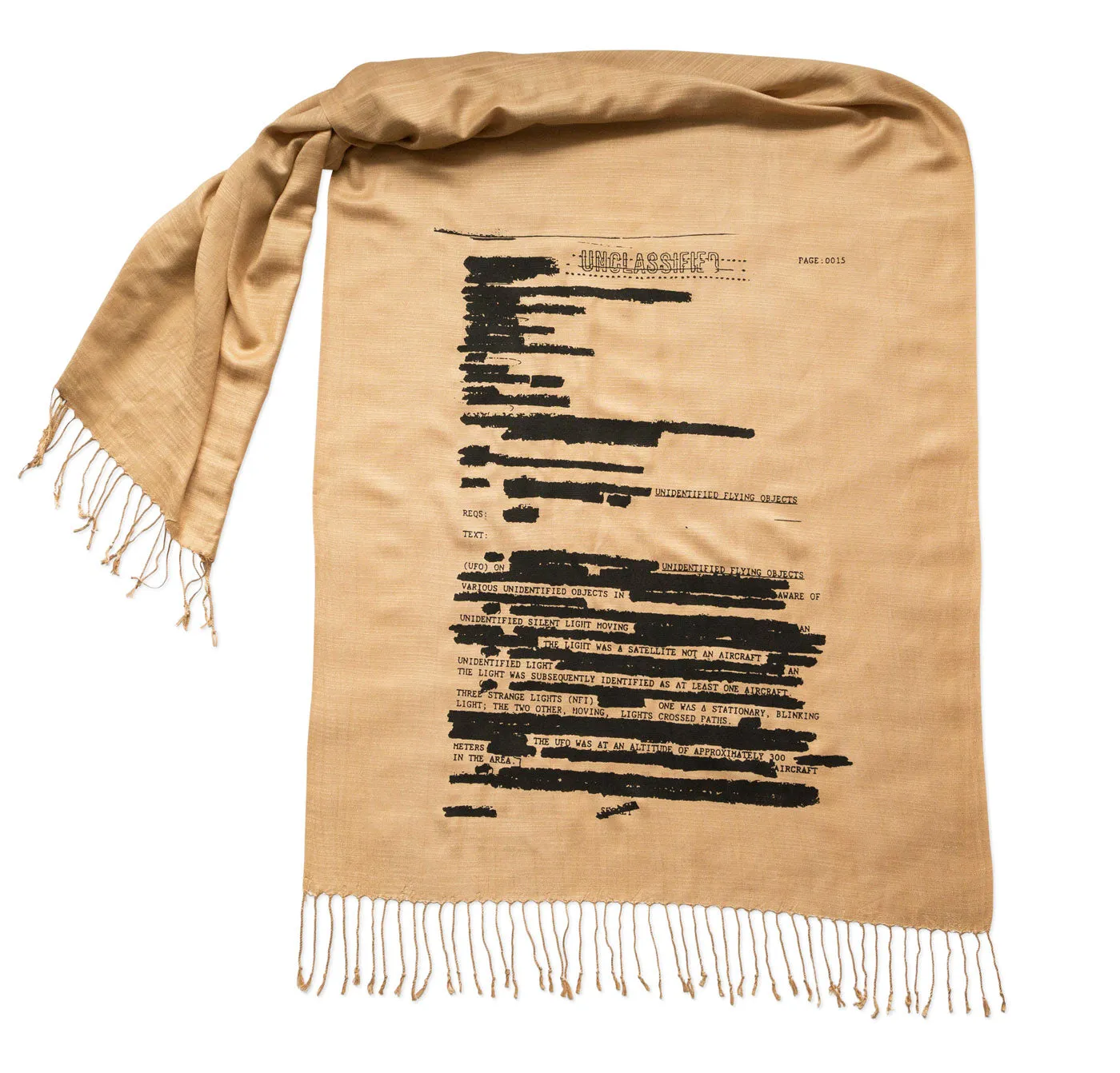 UFO Redacted Bamboo Scarf, Declassified NSA Memo Pashmina