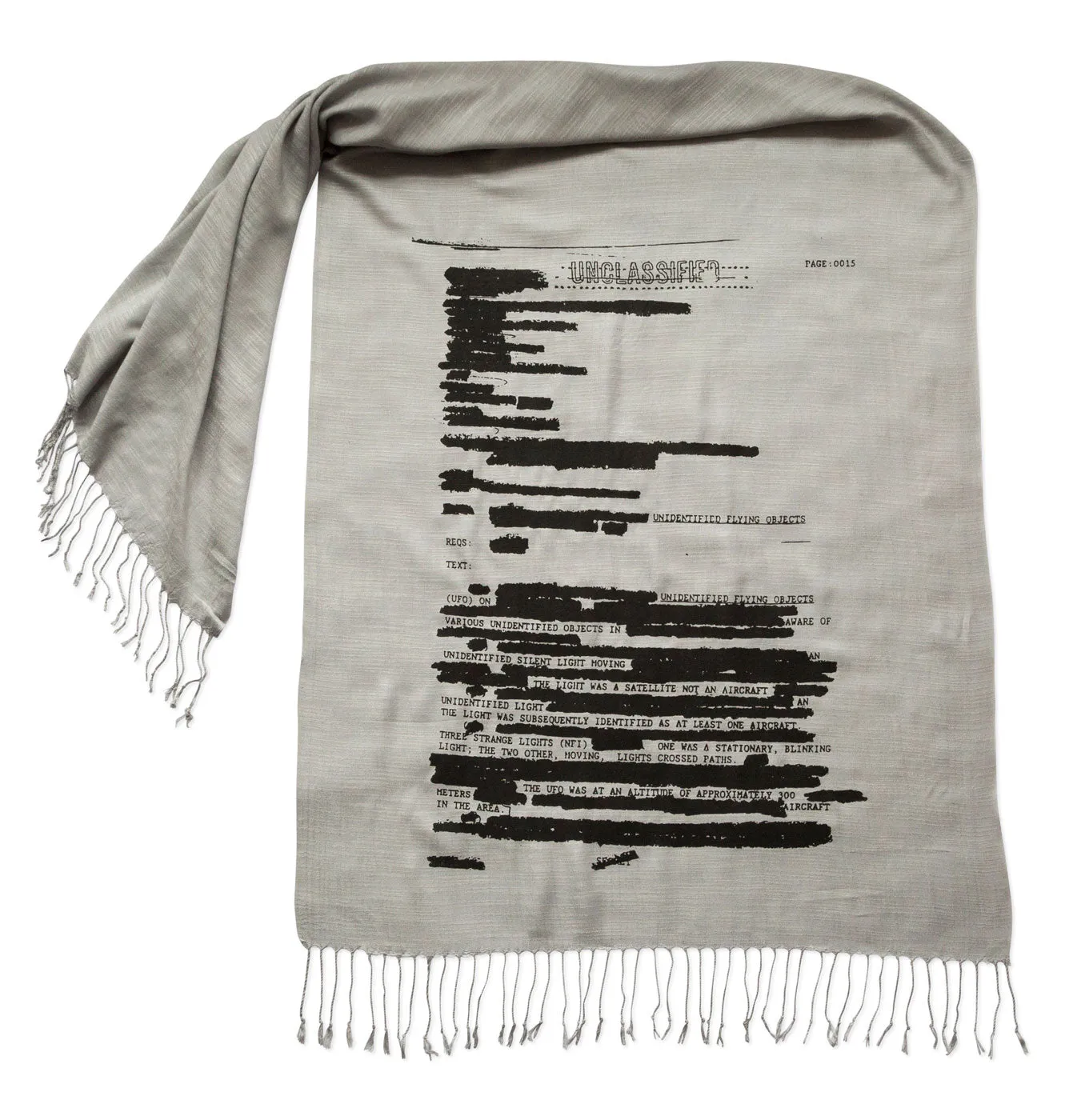 UFO Redacted Bamboo Scarf, Declassified NSA Memo Pashmina