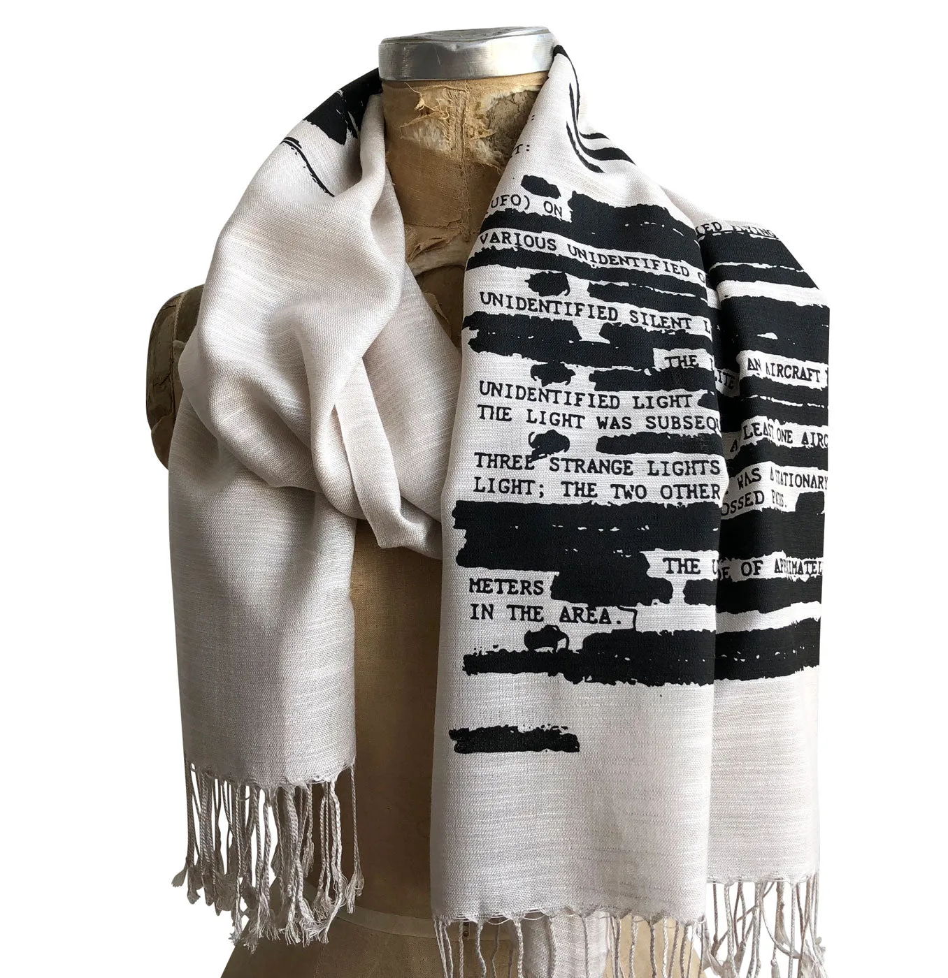 UFO Redacted Bamboo Scarf, Declassified NSA Memo Pashmina