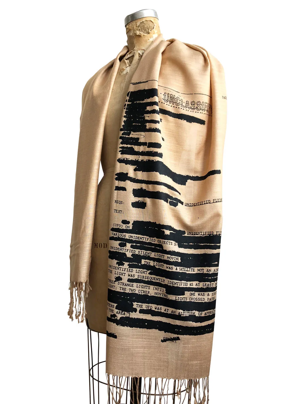 UFO Redacted Bamboo Scarf, Declassified NSA Memo Pashmina