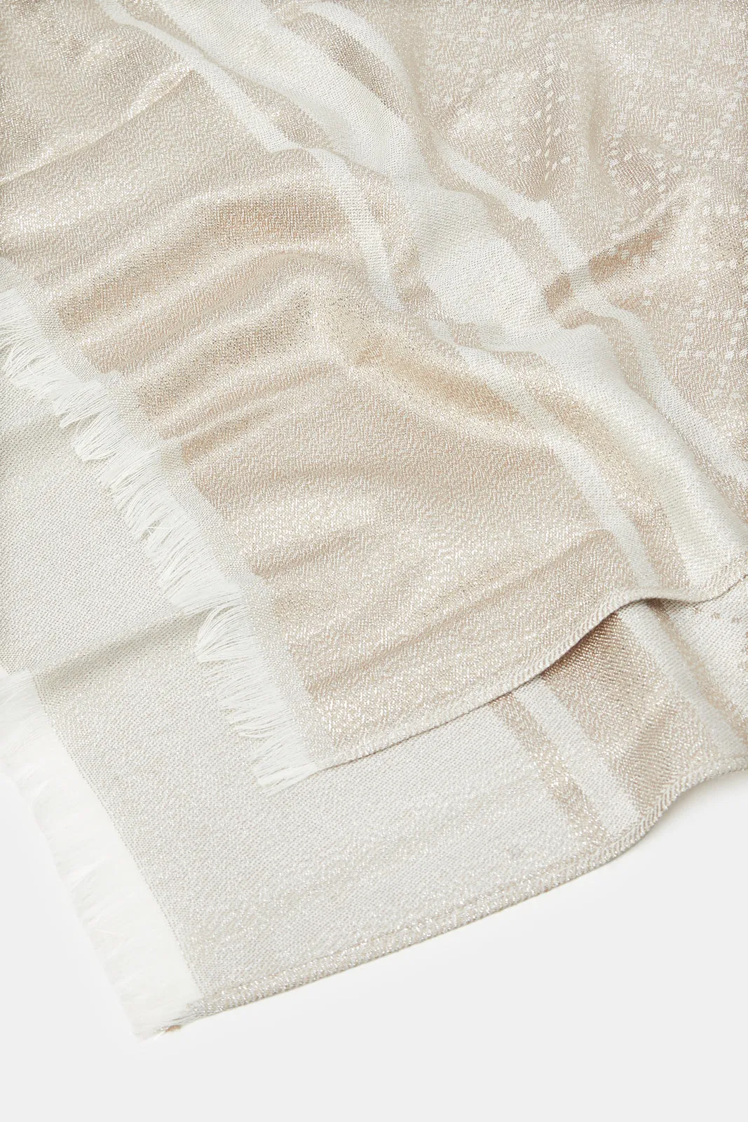 Women White And Gold Printed Scarf